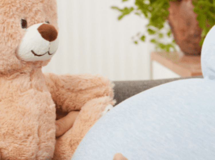 pregnant woman planning family teddy bear