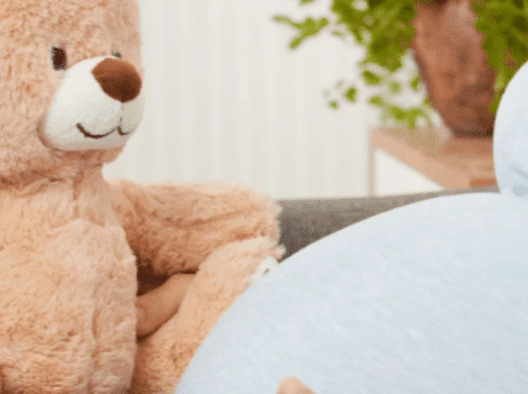 pregnant woman planning family teddy bear