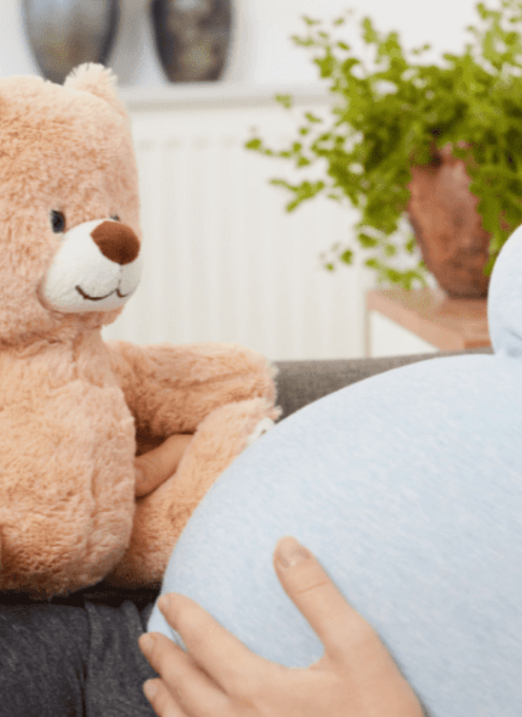 pregnant woman planning family teddy bear