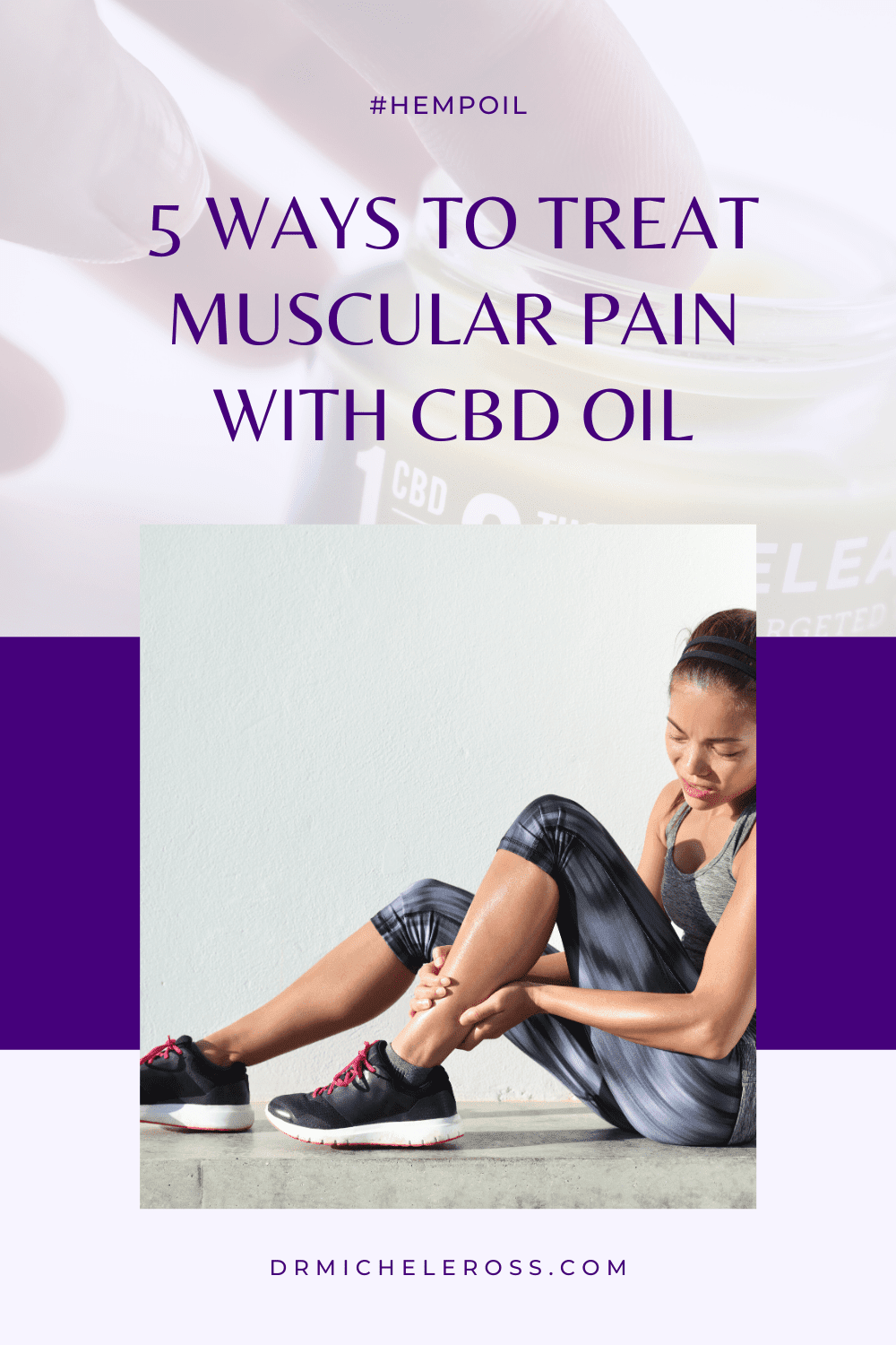 woman runner rubbing cbd cream on sore muscle