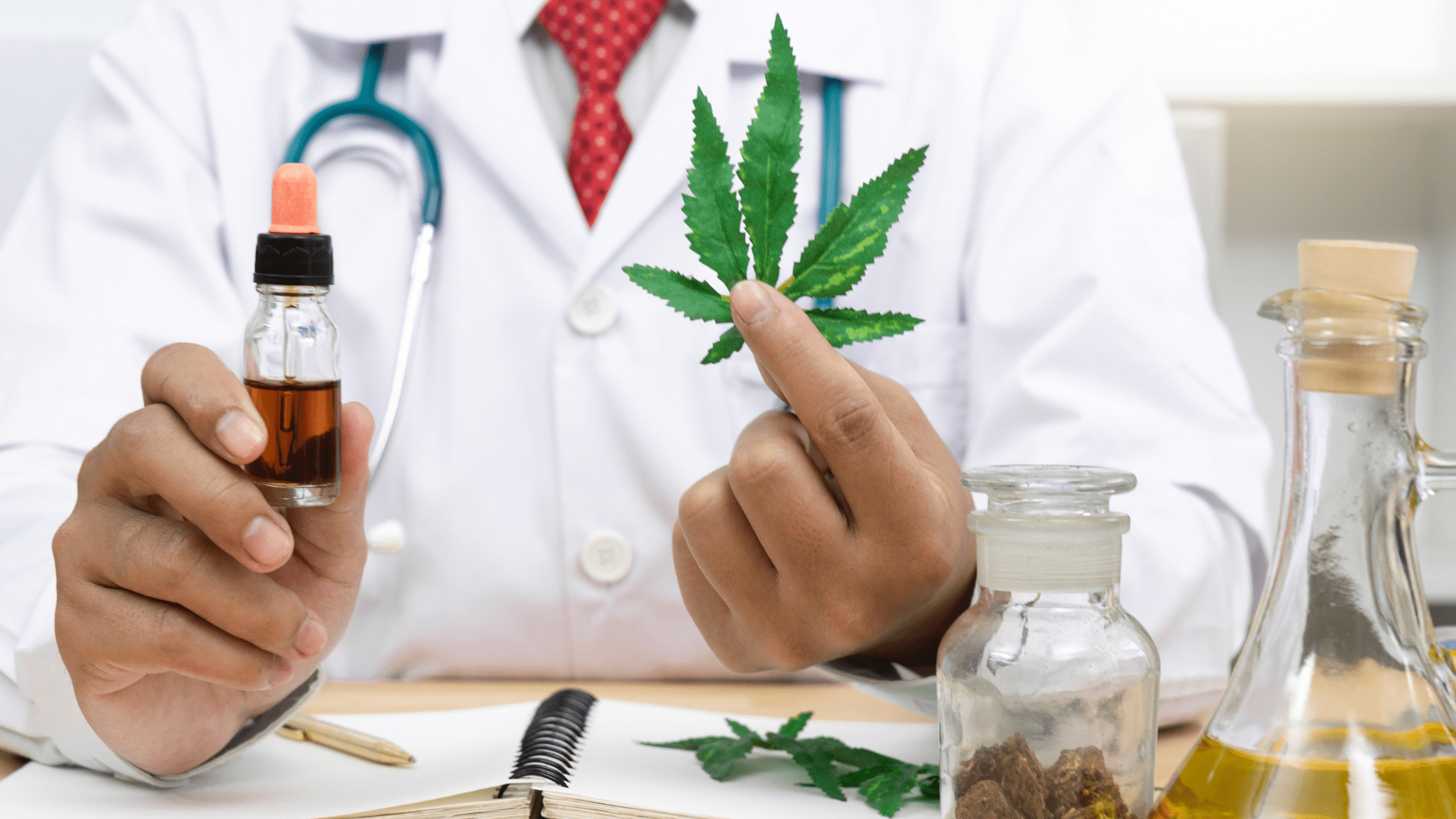 marijuana doctor holding cannabis leaf and fighting misinformation
