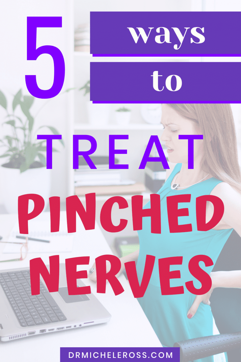 woman with pinched nerve sitting at office desk in pain