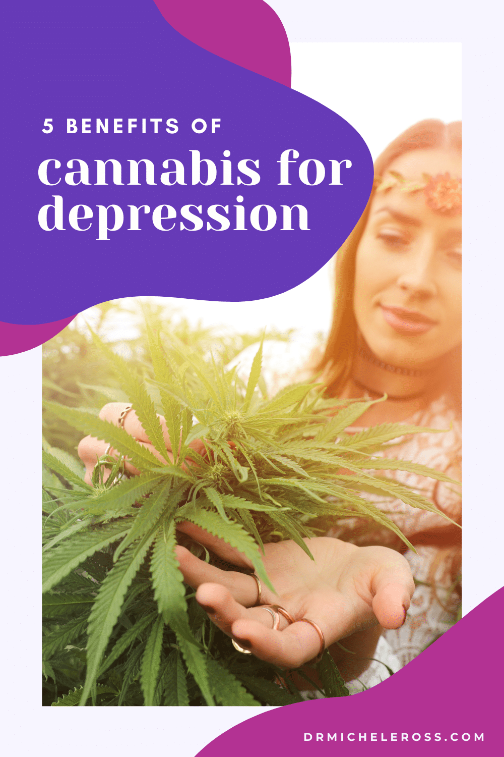 happy hippie woman growing cannabis for depression