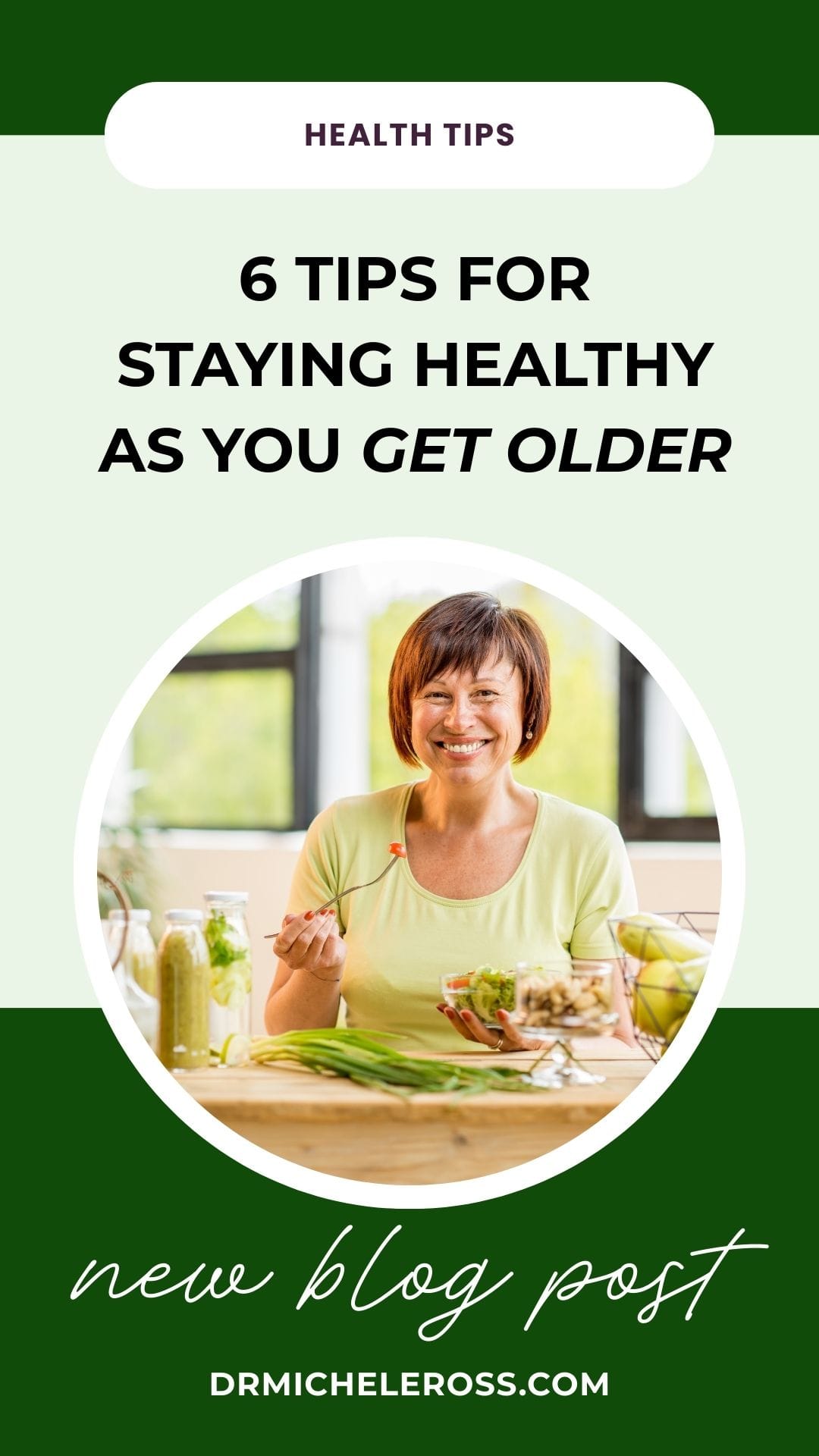 woman eating a salad for a healthy diet as she ages