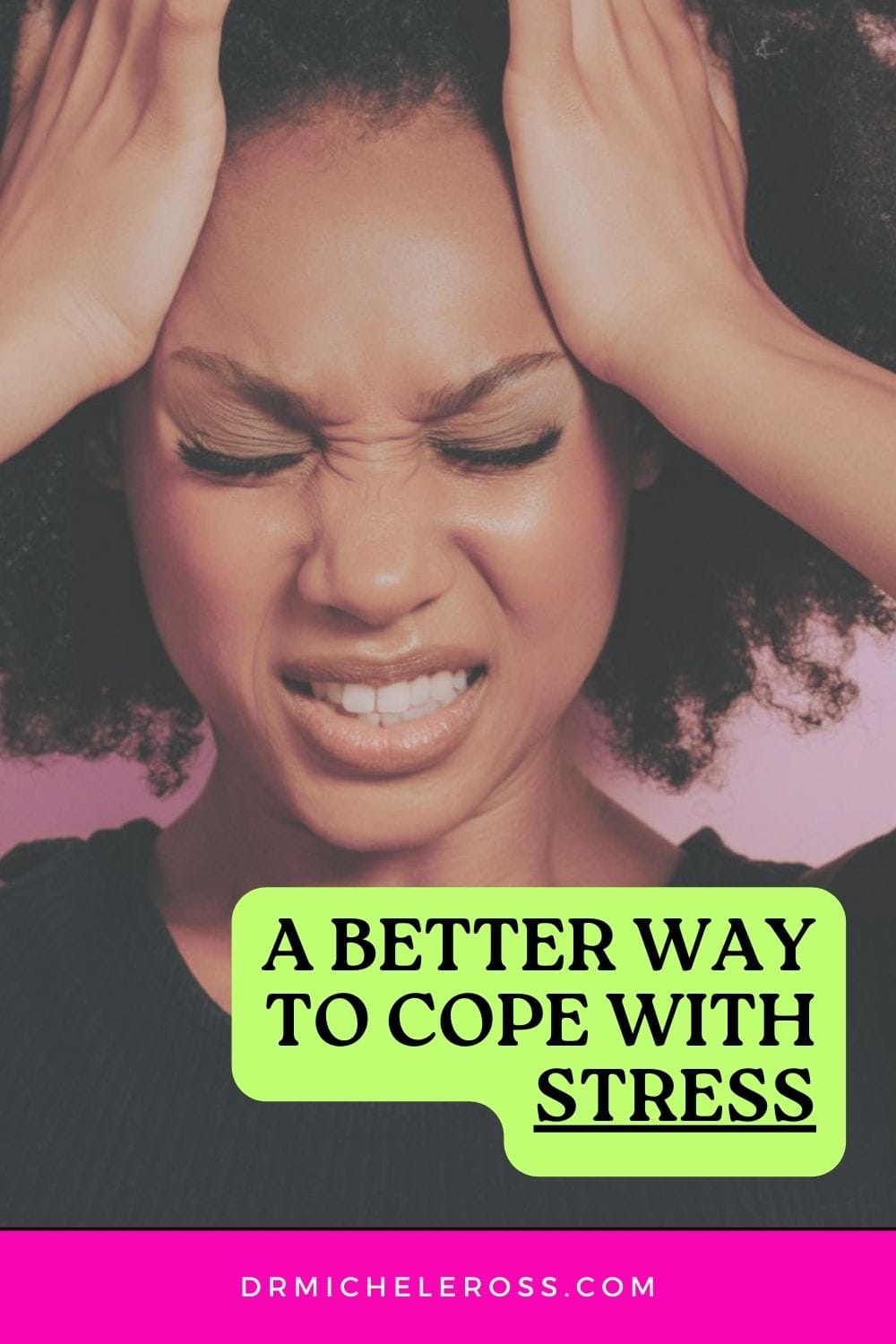 Young black woman holding head stressed out pinterest pin