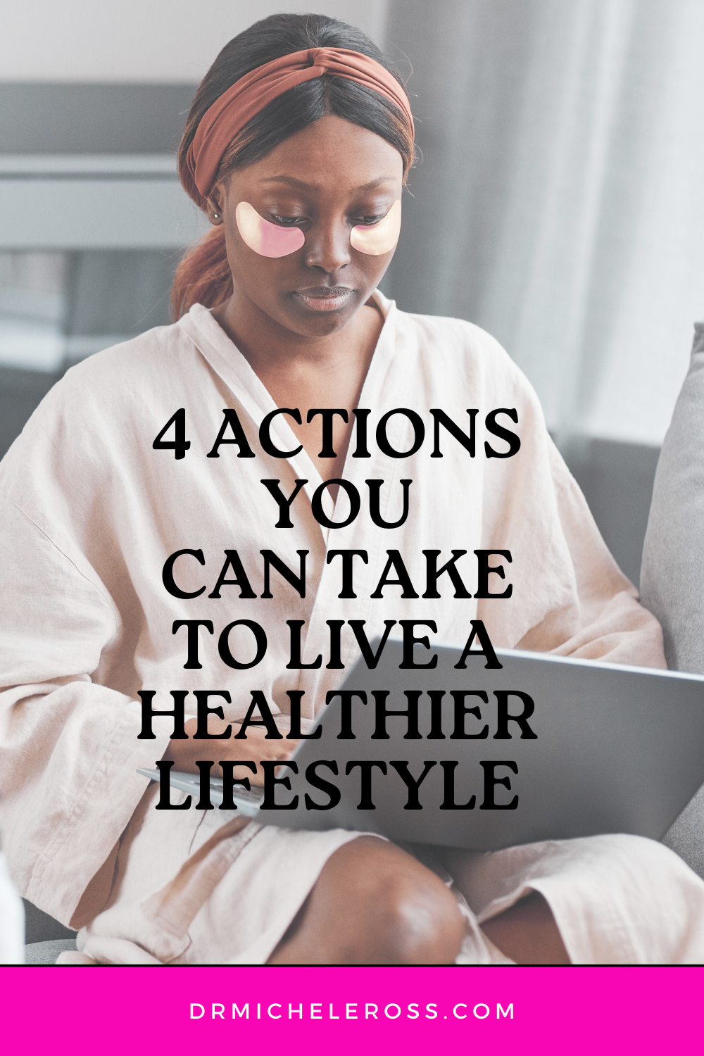 woman living a healthier lifestyle lowering stress while on computer pinterest pin