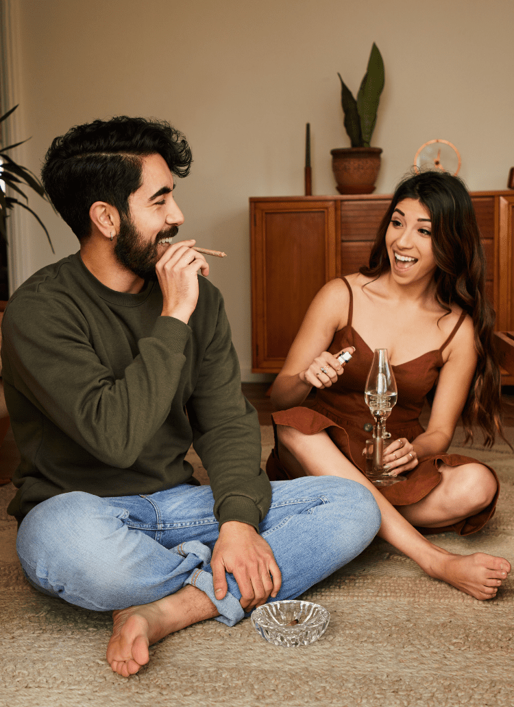 young couple dating smoking cannabis