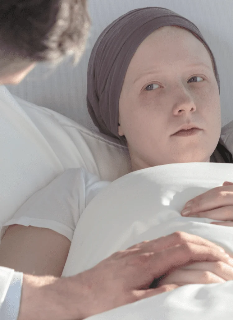 young woman with cancer terminal illness in hospital