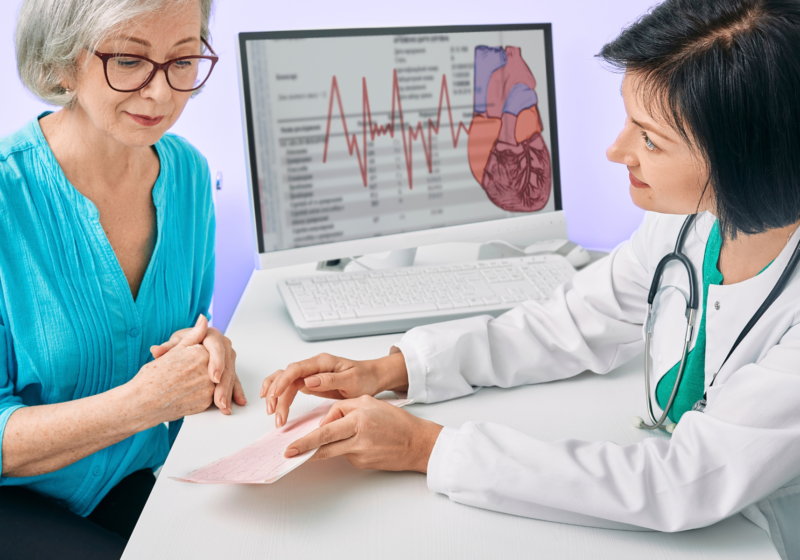 senior woman consulting cardiologist about heart health