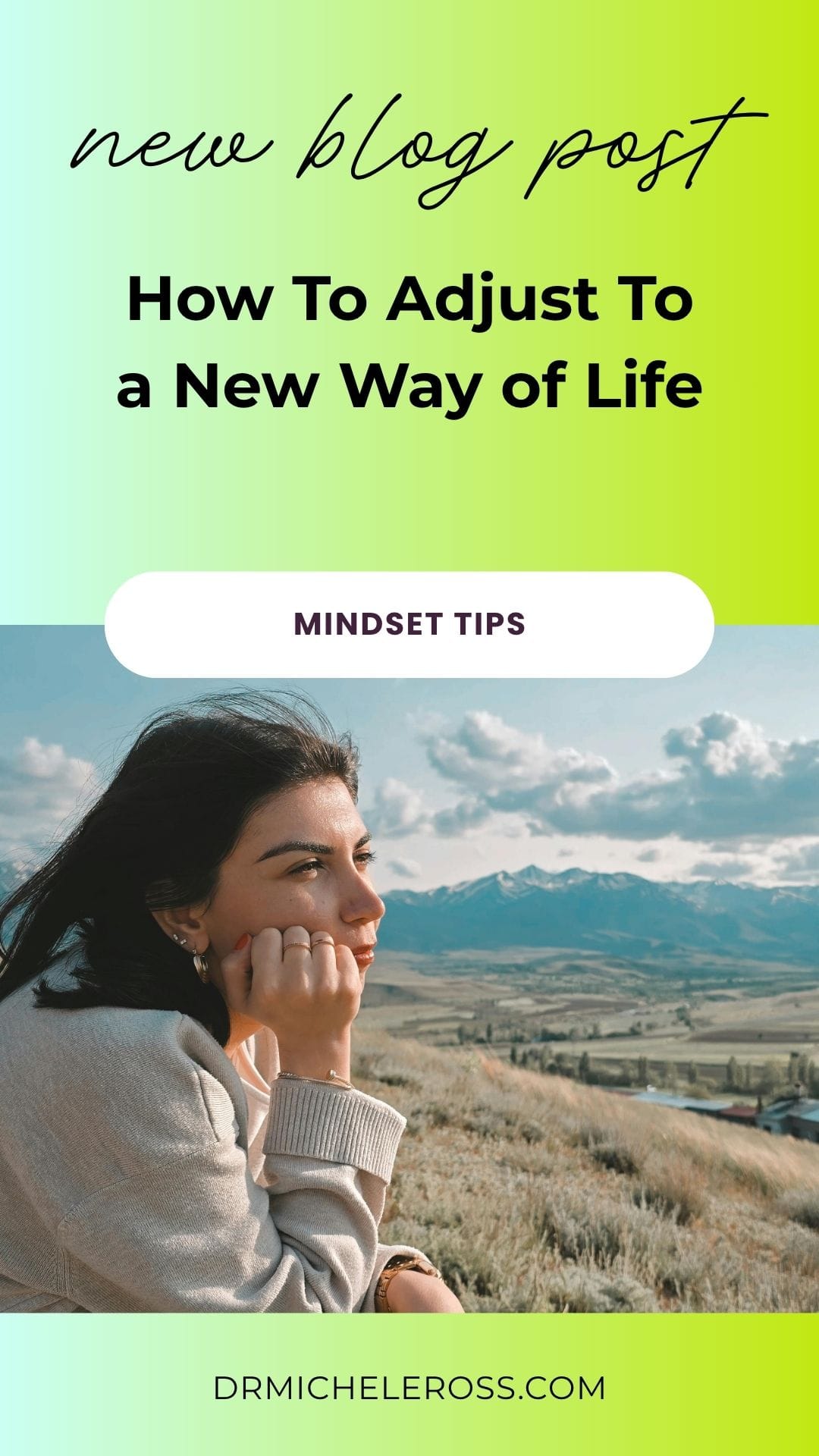 woman looking over the mountain view adjusting to her new way of life in the country