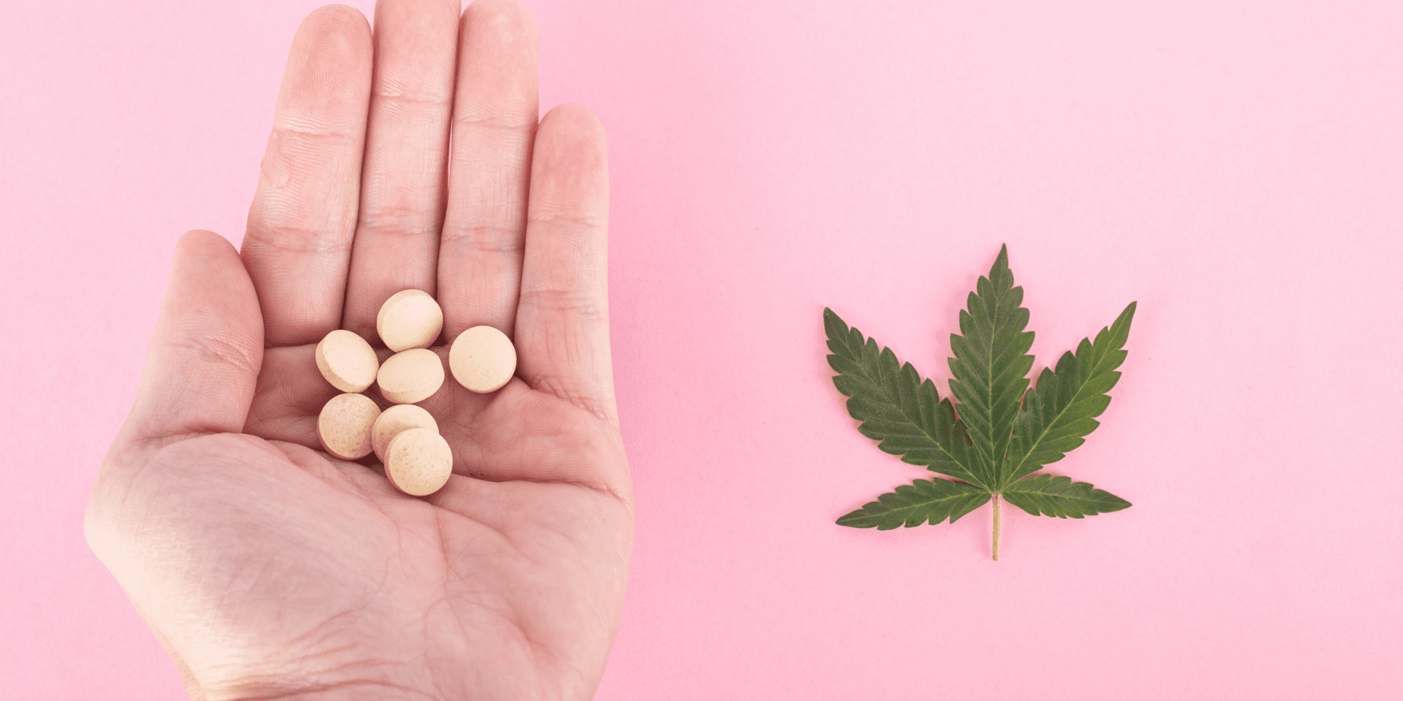 hand holding pills next to cannabis leaf unsafe drug interaction