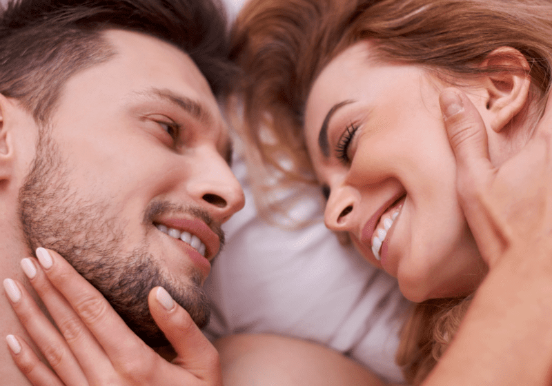 Couple in bed enjoying orgasm after sex on kratom