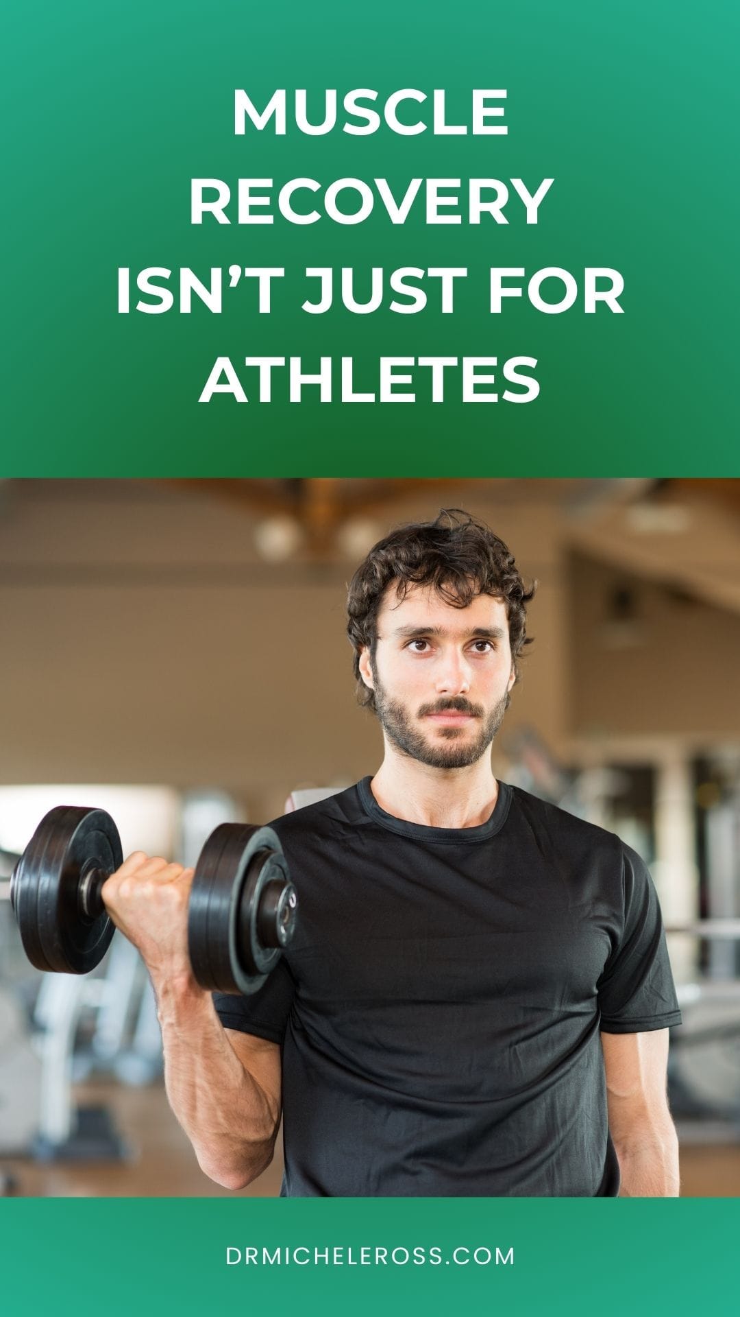 attractive man lifting weights in the gym thinking about muscle recovery
