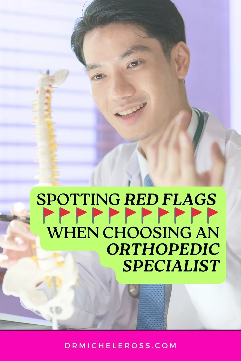 Male doctor explaining spinal surgery showing red flags for an orthopedic specialist