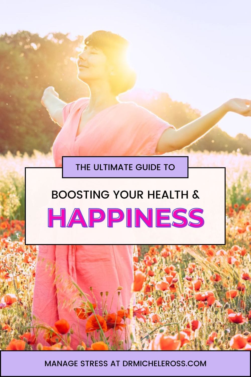 happy woman dancing in the flowers in good health pinterest pin