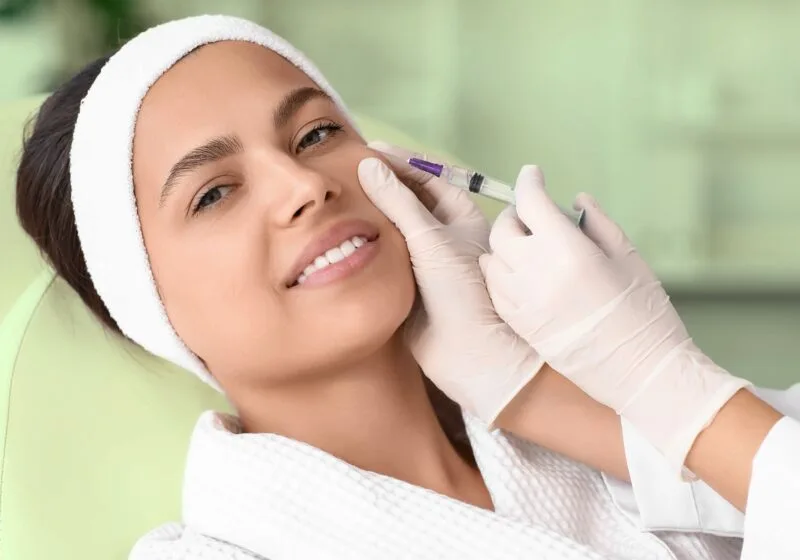 woman getting filler injected into her face to smooth out wrinkles