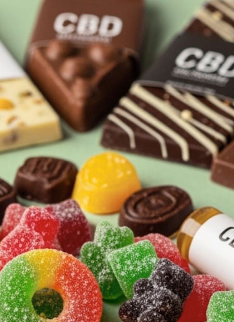 CBD edibles including CBD infused honey, CBD gummies, CBD chocolate bars