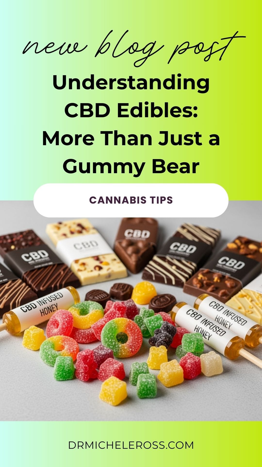 CBD edibles including CBD infused honey, CBD gummies, CBD chocolate bars