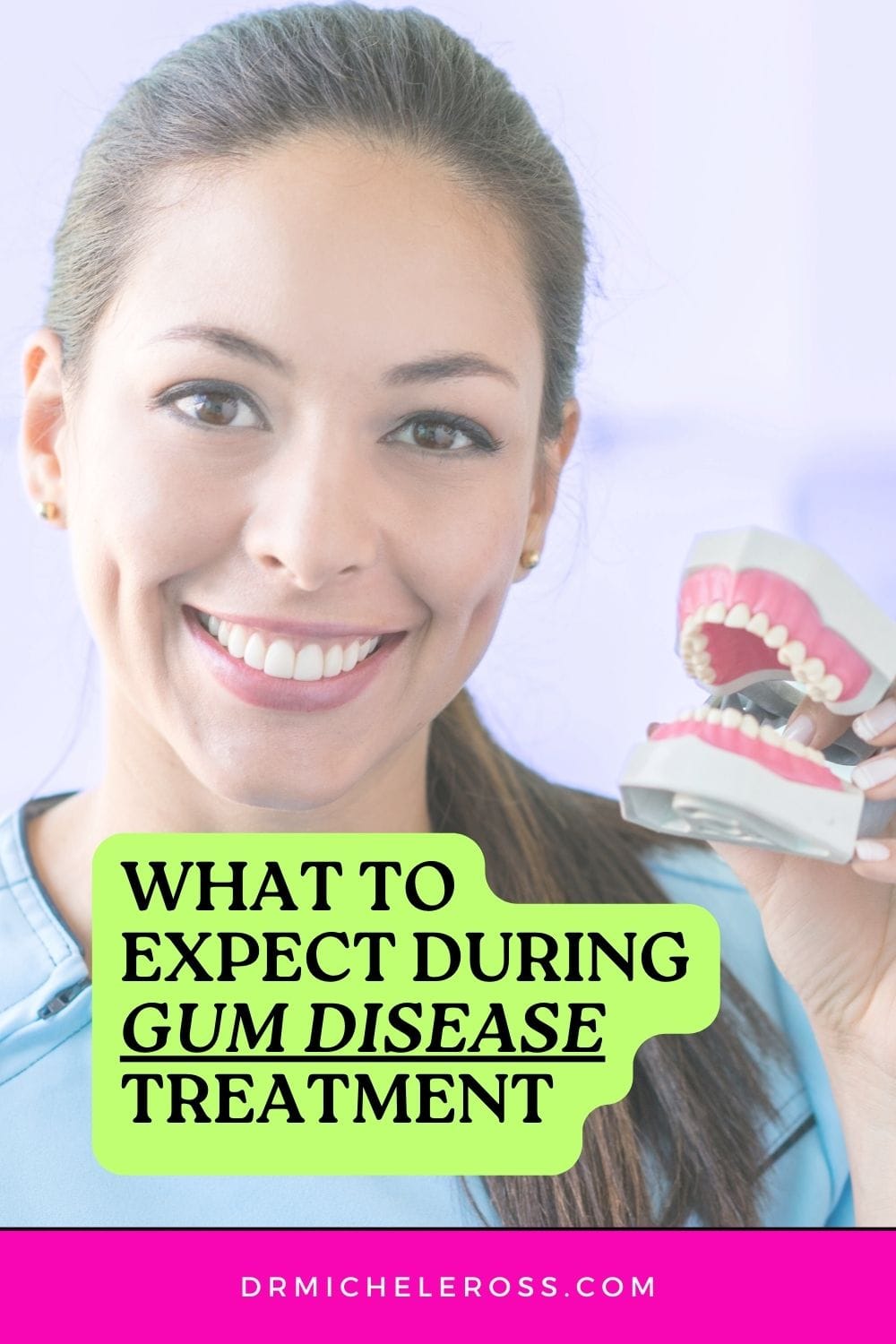 female orthodontist teaching patient about gum disease treatment