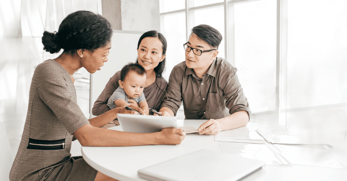 young asian family talking with financial planner