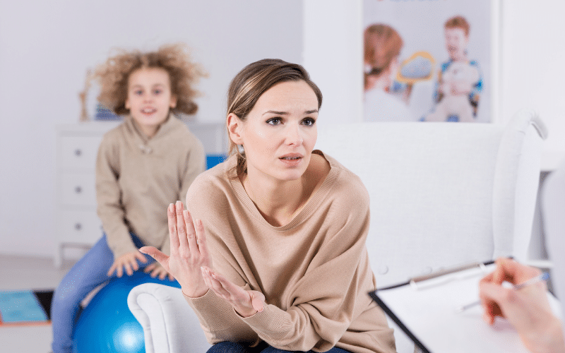 mother talking about adhd with therapist