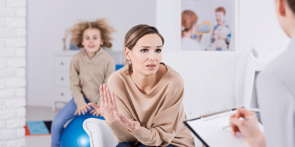 mother talking about adhd with therapist