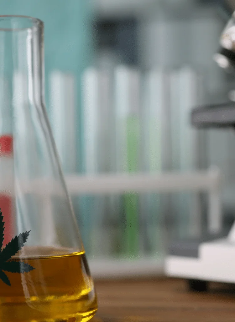 thc extract in test tubes with microscope