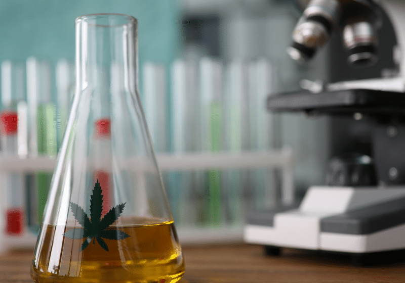 thc extract in test tubes with microscope
