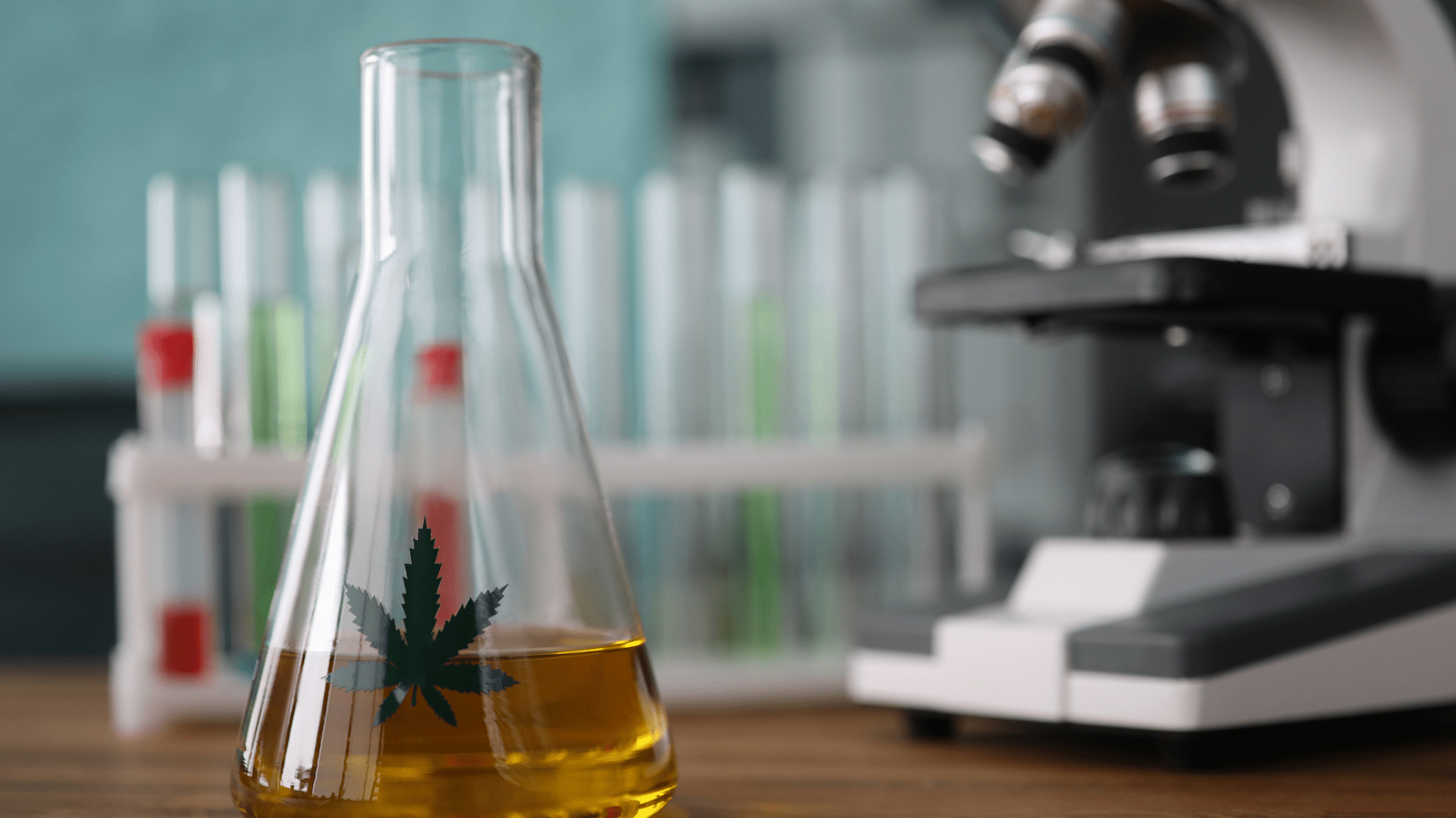 thc extract in test tubes with microscope